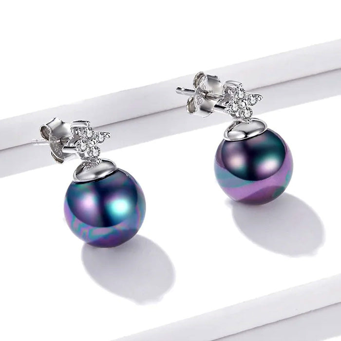 Sterling Silver Simple Black Pearl Hypoallergenic Stud Earrings