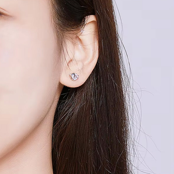 Sterling Silver Crystal Kissing Fish Hypoallergenic Stud Earrings