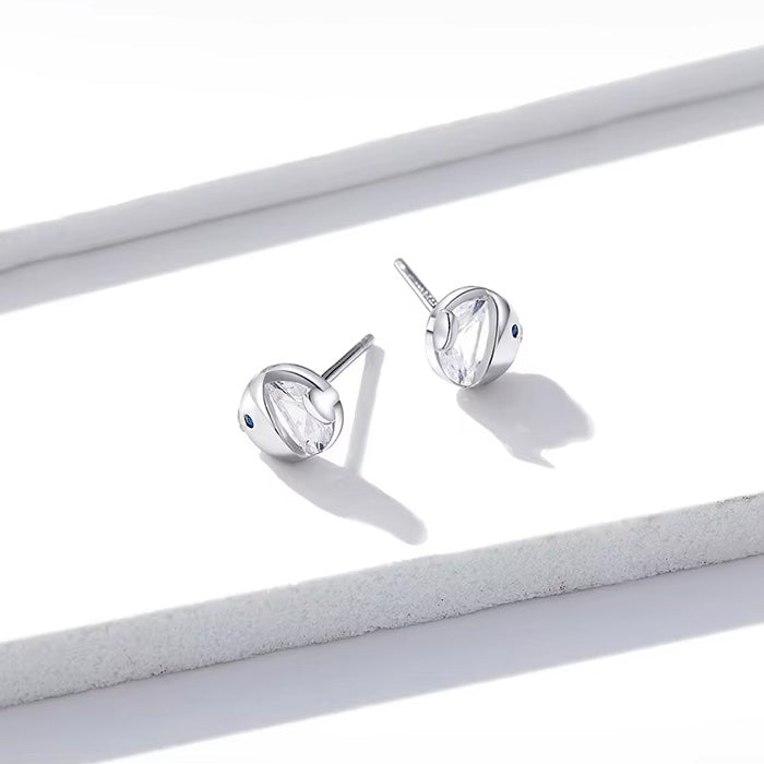 Sterling Silver Crystal Kissing Fish Hypoallergenic Stud Earrings