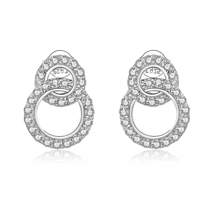 Sterling Silver Shining Double Circle Hypoallergenic Stud Earrings