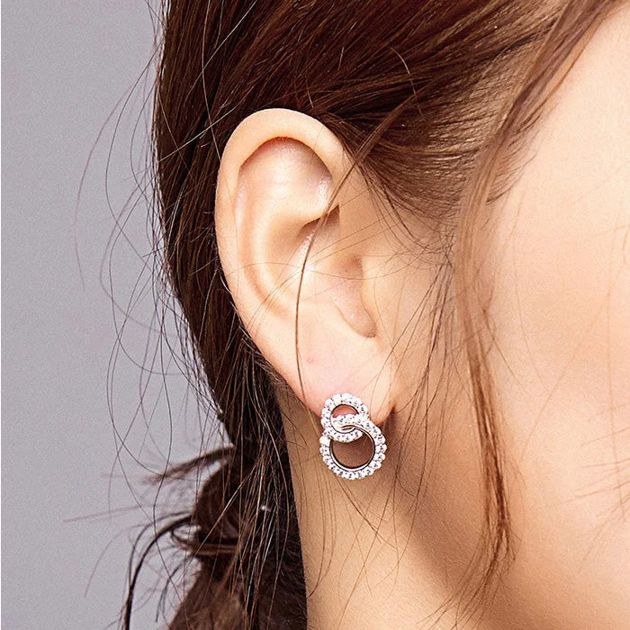Sterling Silver Shining Double Circle Hypoallergenic Stud Earrings