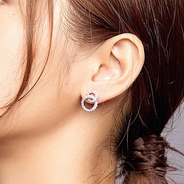 Sterling Silver Shining Double Circle Hypoallergenic Stud Earrings