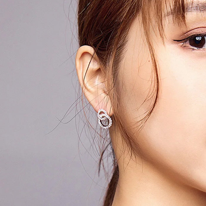 Sterling Silver Shining Double Circle Hypoallergenic Stud Earrings