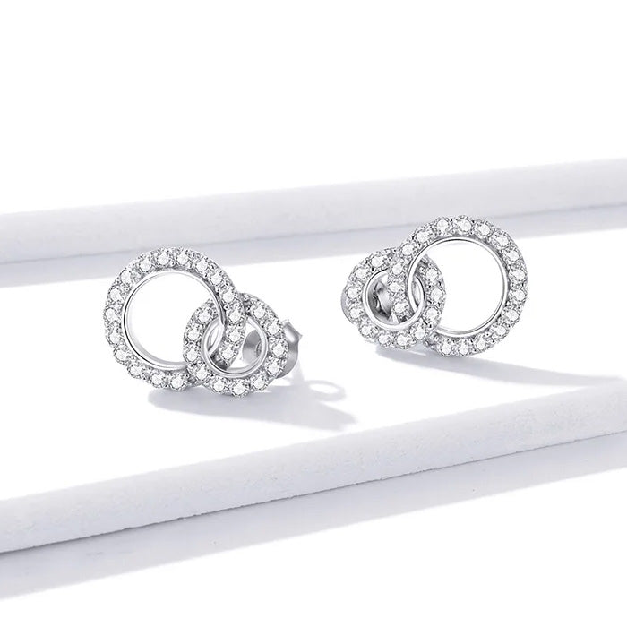 Sterling Silver Shining Double Circle Hypoallergenic Stud Earrings