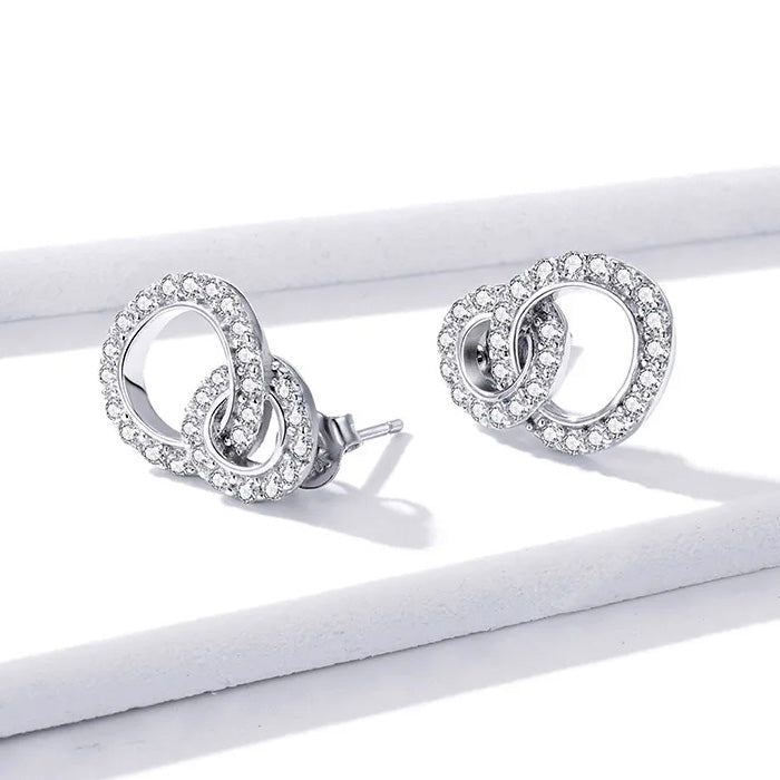 Sterling Silver Shining Double Circle Hypoallergenic Stud Earrings