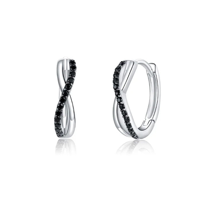 Sterling Silver Black CZ Cross Hypoallergenic Huggie Earrings