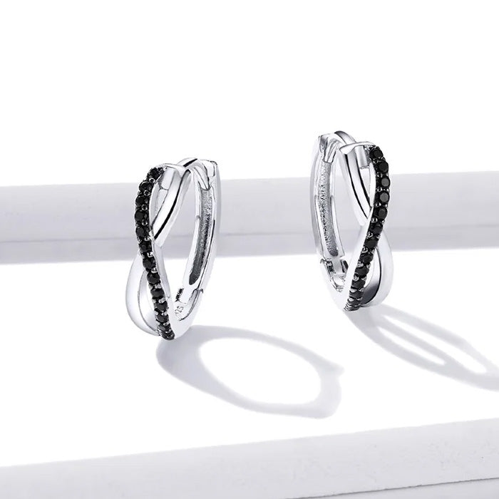 Sterling Silver Black CZ Cross Hypoallergenic Huggie Earrings