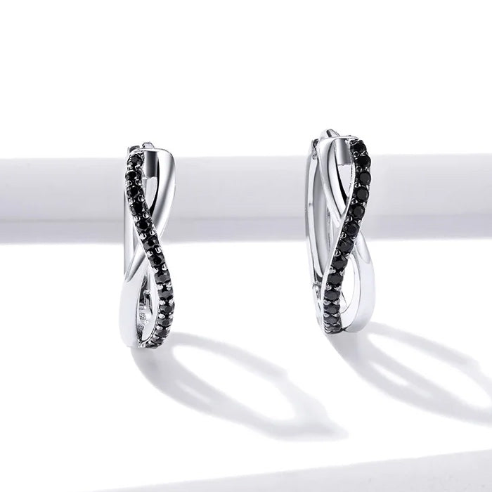 Sterling Silver Black CZ Cross Hypoallergenic Huggie Earrings
