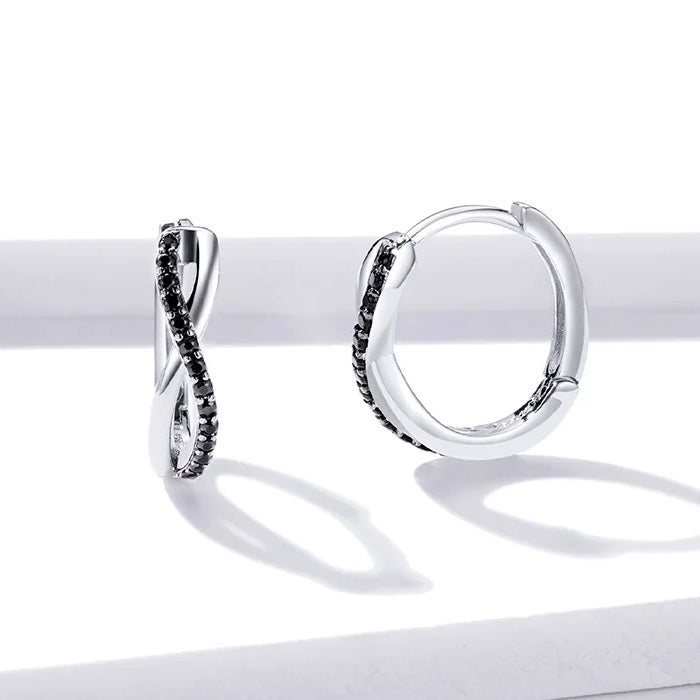 Sterling Silver Black CZ Cross Hypoallergenic Huggie Earrings