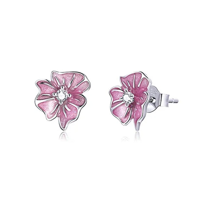 Sterling Silver Pink Blossom Stud Hypoallergenic Earrings
