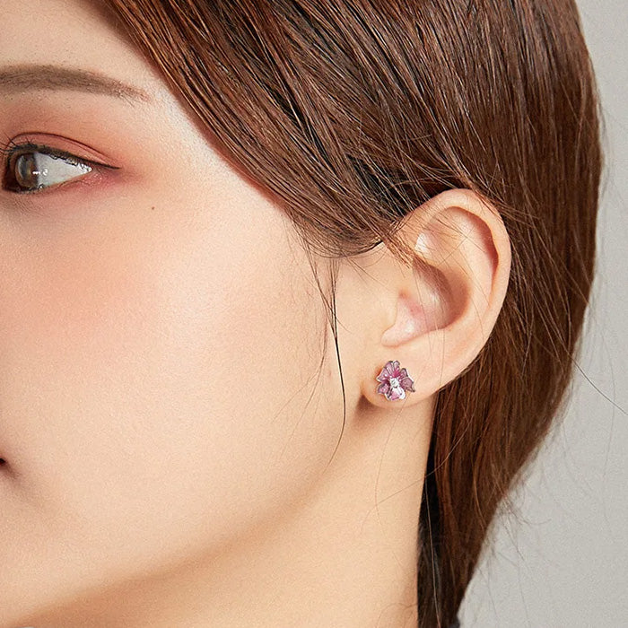 Sterling Silver Pink Blossom Stud Hypoallergenic Earrings