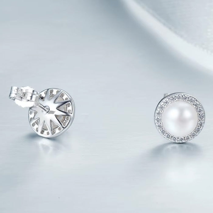Sterling Silver Shiny Pearl Stud Hypoallergenic Earrings