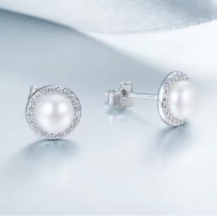 Sterling Silver Shiny Pearl Stud Hypoallergenic Earrings