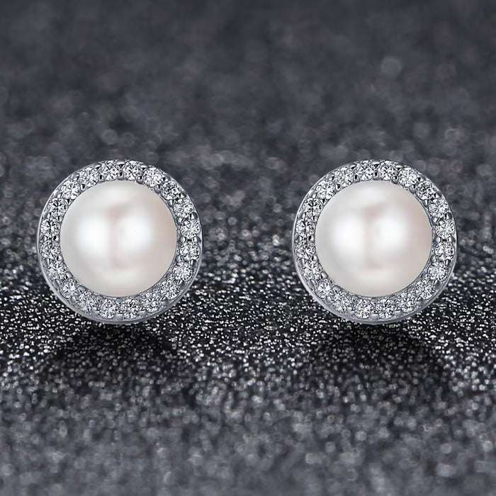 Sterling Silver Shiny Pearl Stud Hypoallergenic Earrings