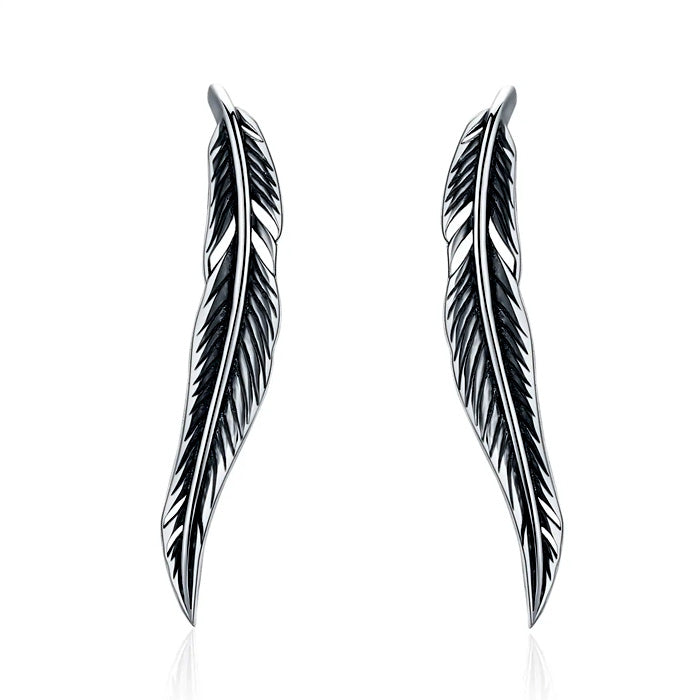 Sterling Silver Slim Feather Hook Hypoallergenic Earrings
