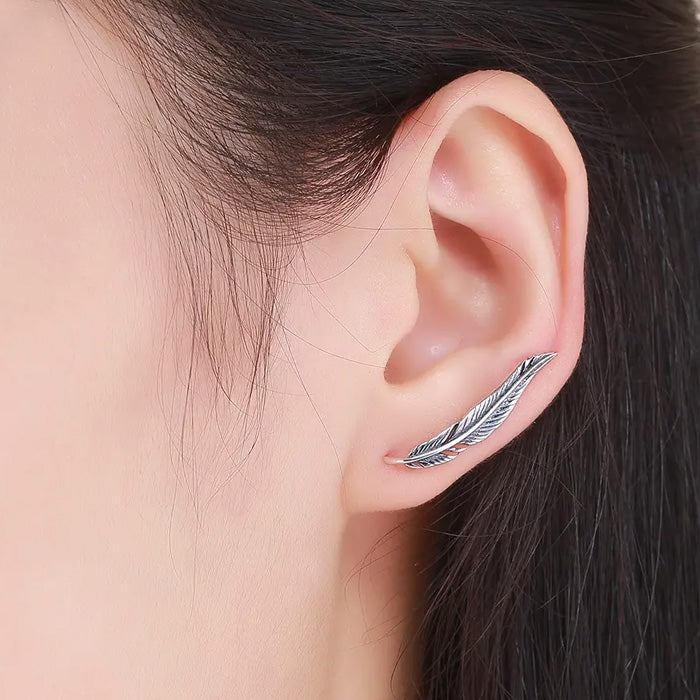 Sterling Silver Slim Feather Hook Hypoallergenic Earrings