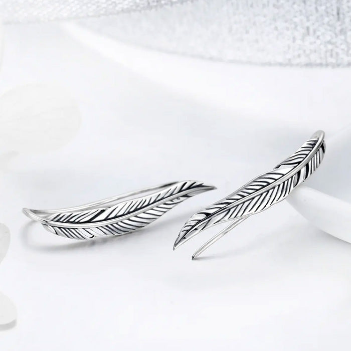 Sterling Silver Slim Feather Hook Hypoallergenic Earrings