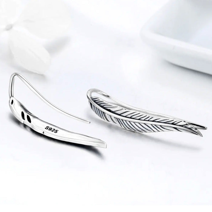 Sterling Silver Slim Feather Hook Hypoallergenic Earrings