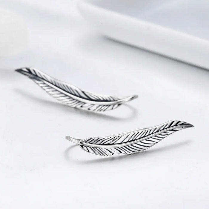 Sterling Silver Slim Feather Hook Hypoallergenic Earrings