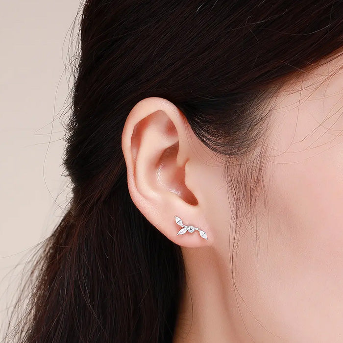Sterling Silver Sacred Branch of Leaves Cuff Stud Hypoallergenic Earrings