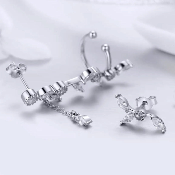 Sterling Silver Sacred Branch of Leaves Cuff Stud Hypoallergenic Earrings
