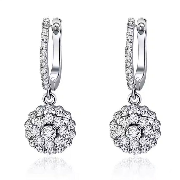 Sterling Silver Brilliant Flower Huggie Hypoallergenic Earrings