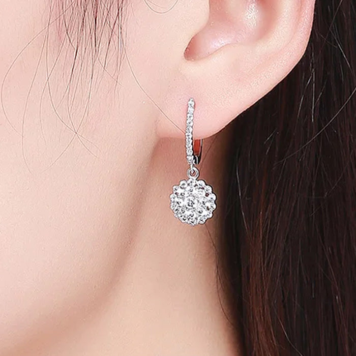 Sterling Silver Brilliant Flower Huggie Hypoallergenic Earrings