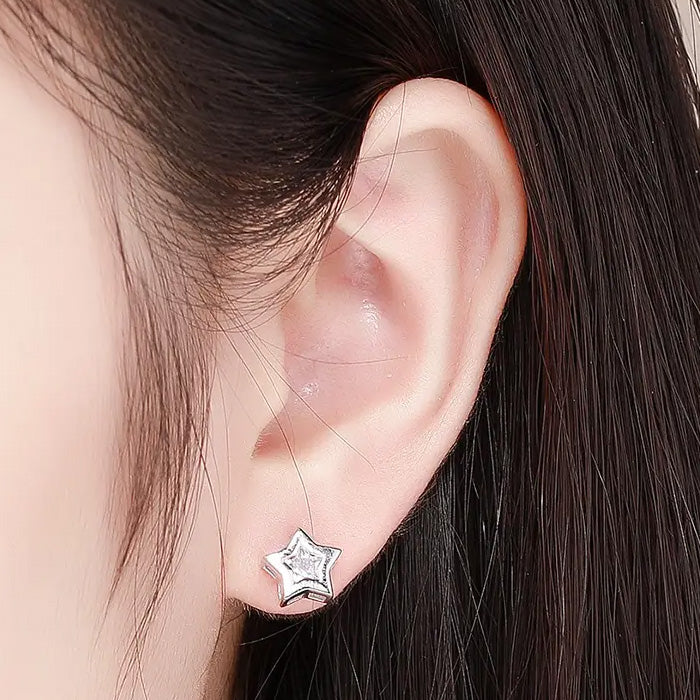 Sterling Silver Sparkling Star Stud Hypoallergenic Earrings