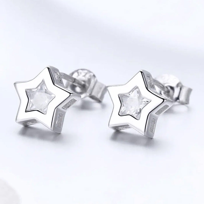 Sterling Silver Sparkling Star Stud Hypoallergenic Earrings