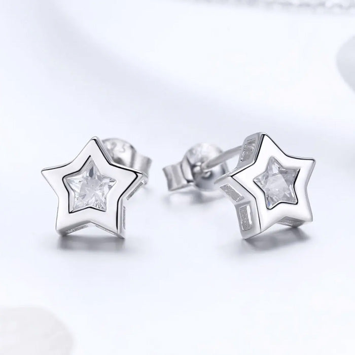 Sterling Silver Sparkling Star Stud Hypoallergenic Earrings