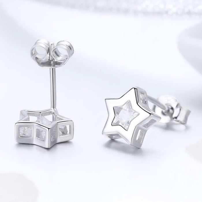 Sterling Silver Sparkling Star Stud Hypoallergenic Earrings