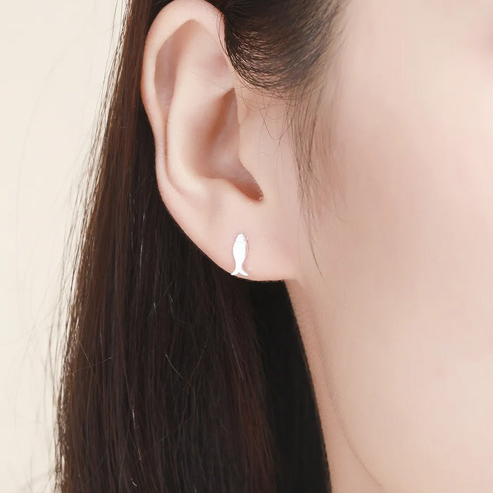 Sterling Silver Cat & Fish Stud Hypoallergenic Earrings
