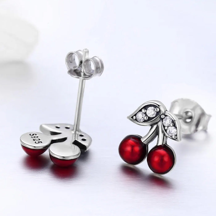 Sterling Silver Sweet Cherry Stud Hypoallergenic Earrings