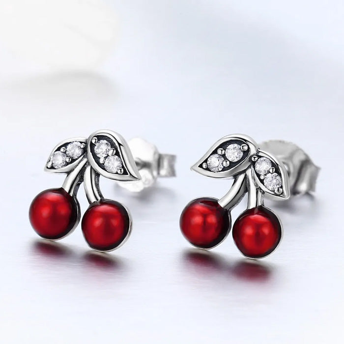 Sterling Silver Sweet Cherry Stud Hypoallergenic Earrings