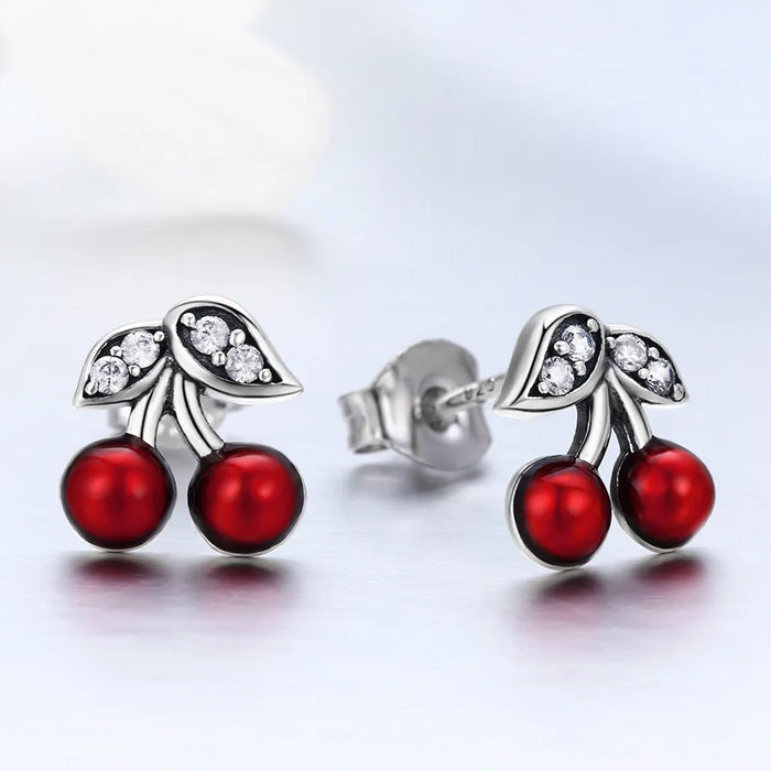 Sterling Silver Sweet Cherry Stud Hypoallergenic Earrings
