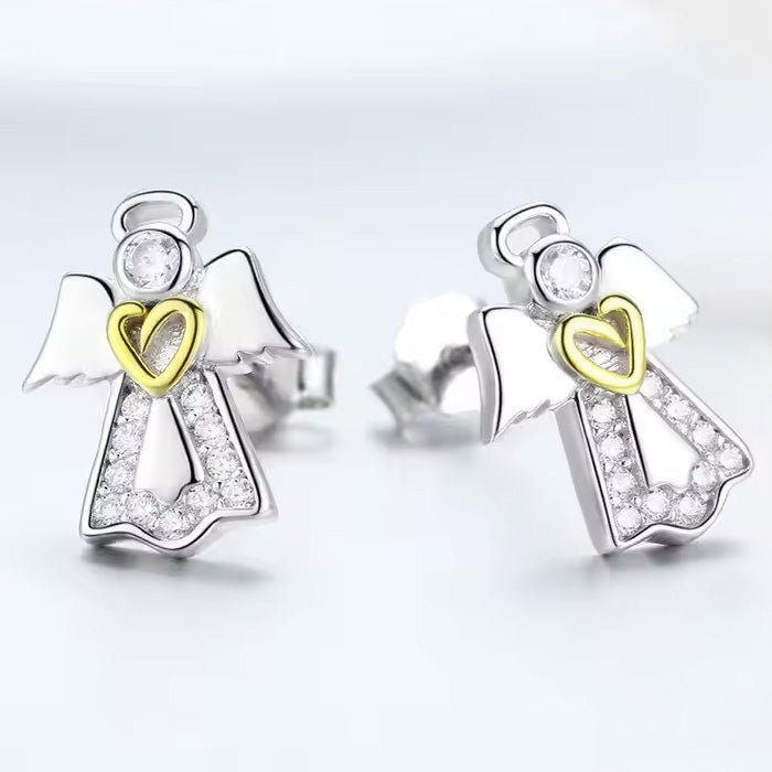 Sterling Silver Guardian Angel Stud Hypoallergenic Earrings