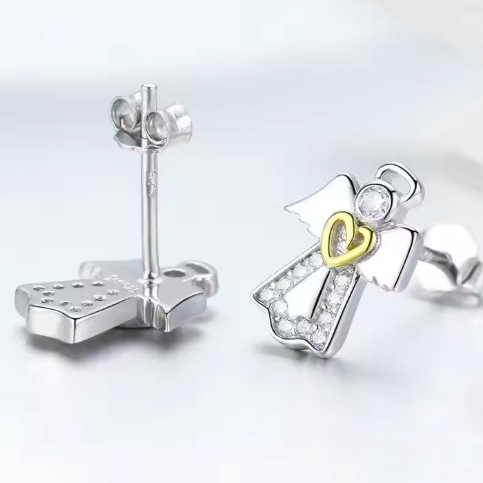 Sterling Silver Guardian Angel Stud Hypoallergenic Earrings