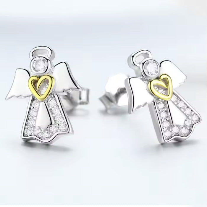 Sterling Silver Guardian Angel Stud Hypoallergenic Earrings
