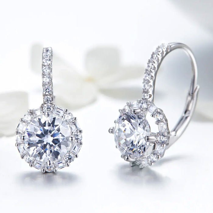 Sterling Silver Dazzling CZ  Leverback Hypoallergenic Earrings