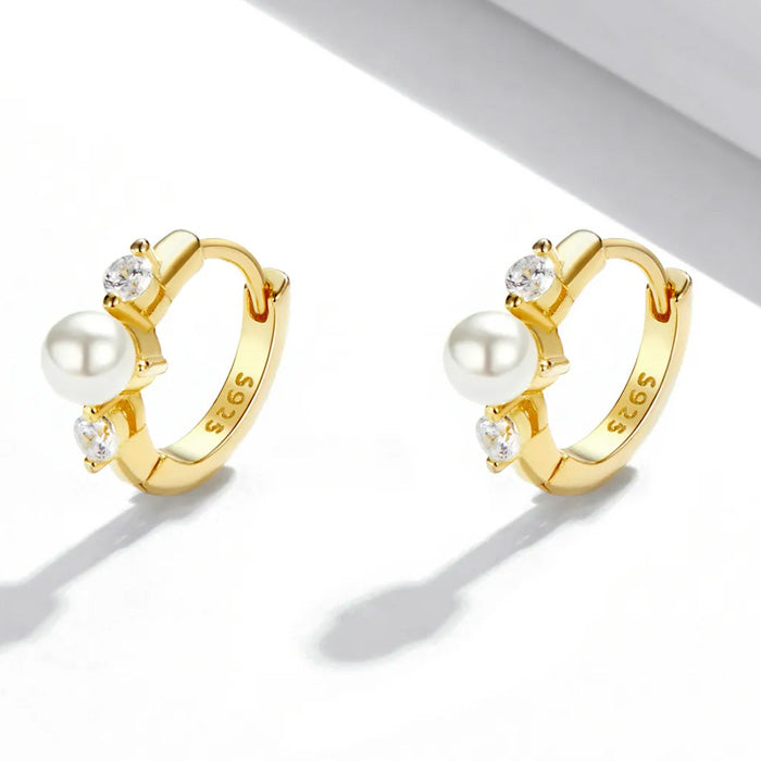 Sterling Silver Delicate Pearl Huggie Hypoallergenic Earrings