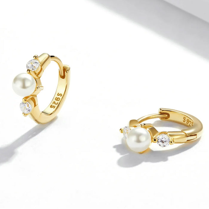 Sterling Silver Delicate Pearl Huggie Hypoallergenic Earrings