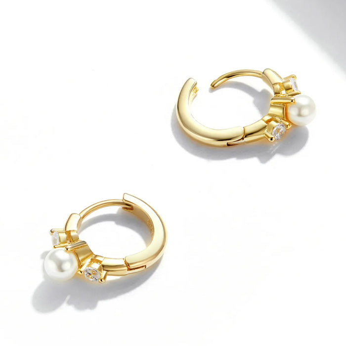 Sterling Silver Delicate Pearl Huggie Hypoallergenic Earrings