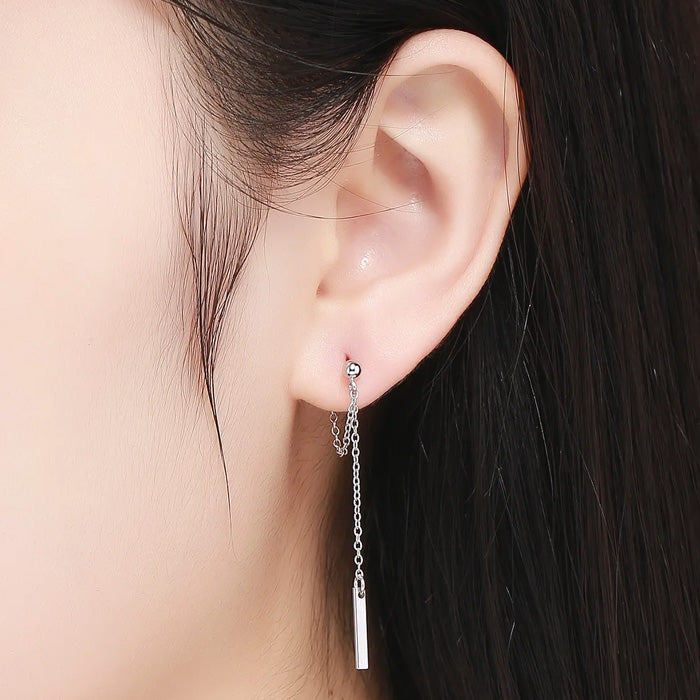 Sterling Silver Pillar Pendant Drop Stud Hypoallergenic Earrings