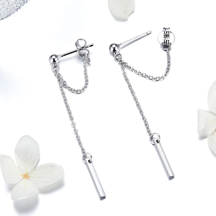 Sterling Silver Pillar Pendant Drop Stud Hypoallergenic Earrings