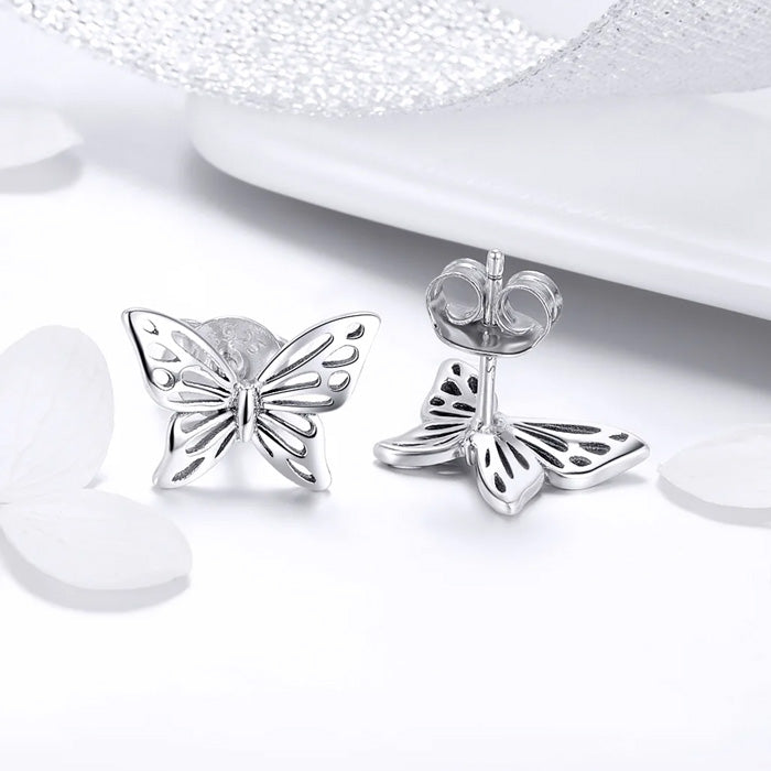Sterling Silver Hollow Butterfly Stud Hypoallergenic Earrings