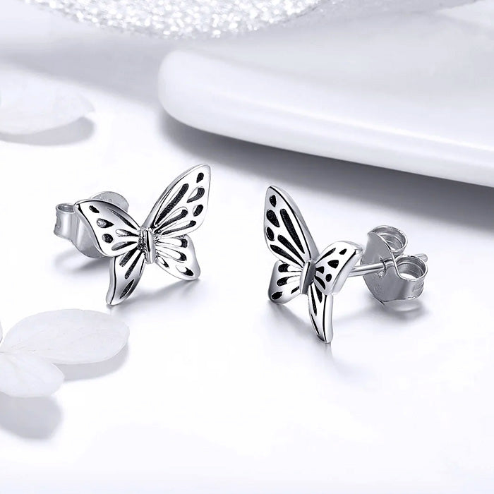 Sterling Silver Hollow Butterfly Stud Hypoallergenic Earrings