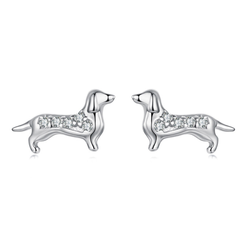 Sterling Silver Dachshund Lover Stud Hypoallergenic Earrings