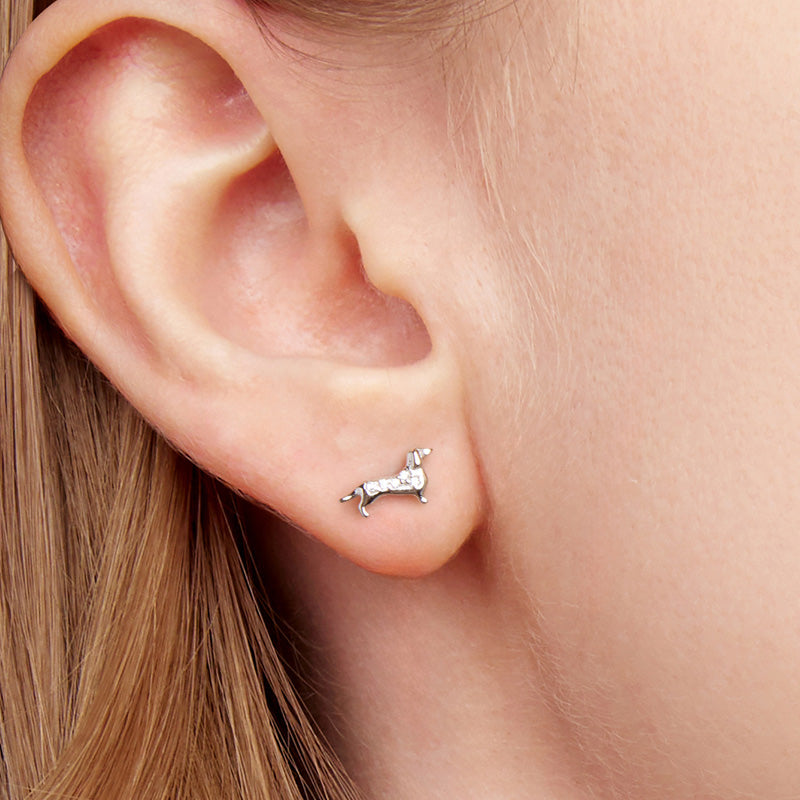 Sterling Silver Dachshund Lover Stud Hypoallergenic Earrings