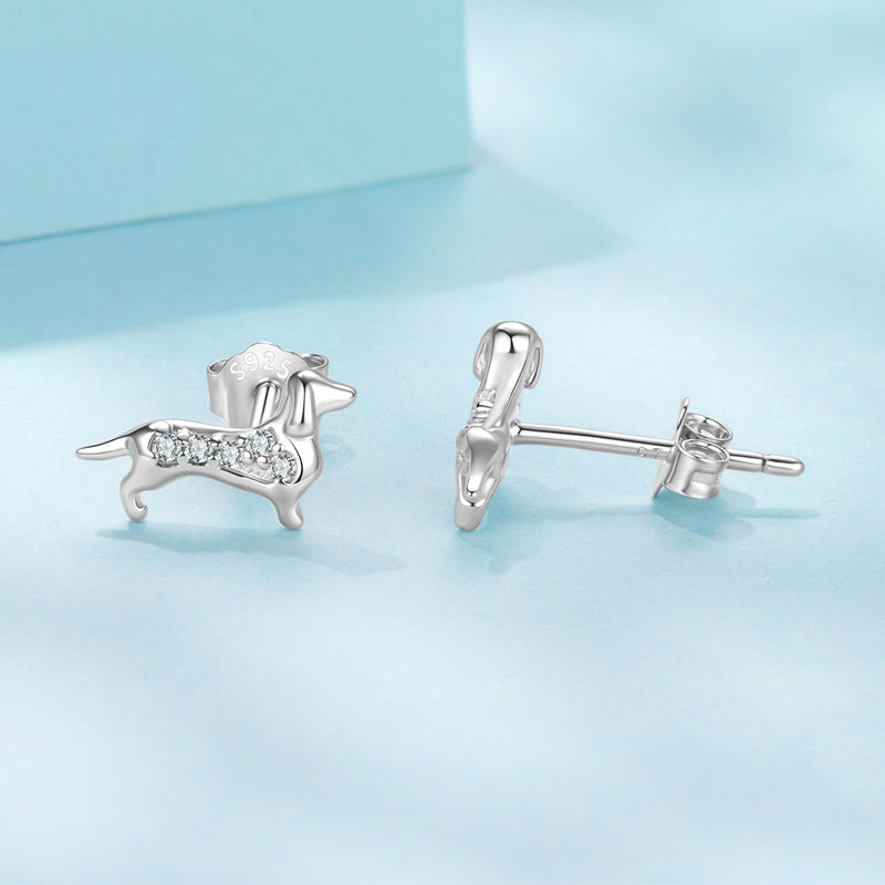 Sterling Silver Dachshund Lover Stud Hypoallergenic Earrings