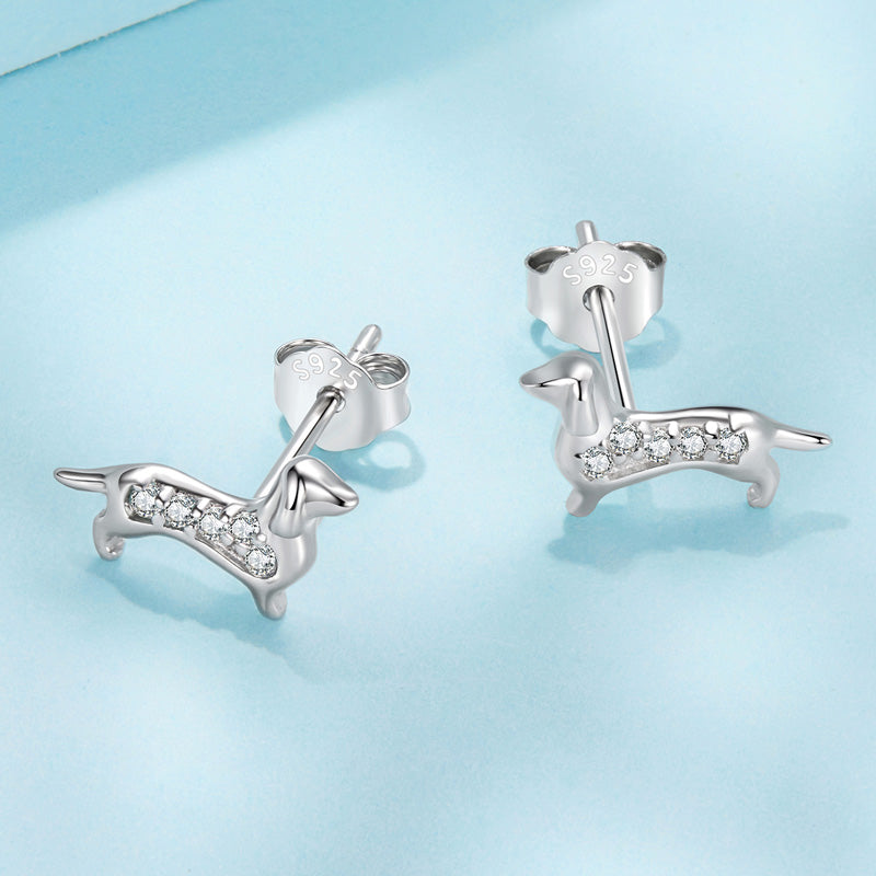 Sterling Silver Dachshund Lover Stud Hypoallergenic Earrings